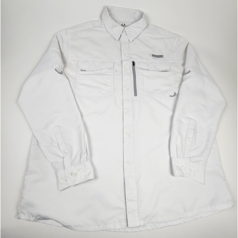 Realtree Fishing Shirt Men's Large White Long Sleeve Performance Outdoor